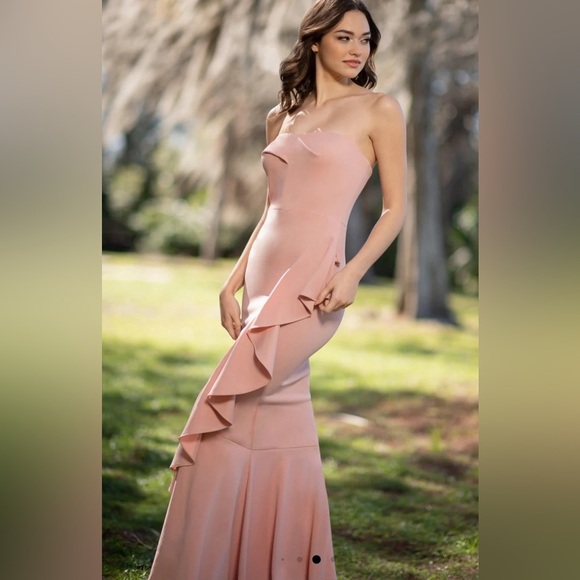 NWT Dress The Population Paris Ruffle Mermaid Gown Blush Size Small - Picture 2 of 12